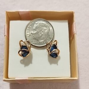 Elegant Rose Gold Tone and Blue Butterfly Earrings